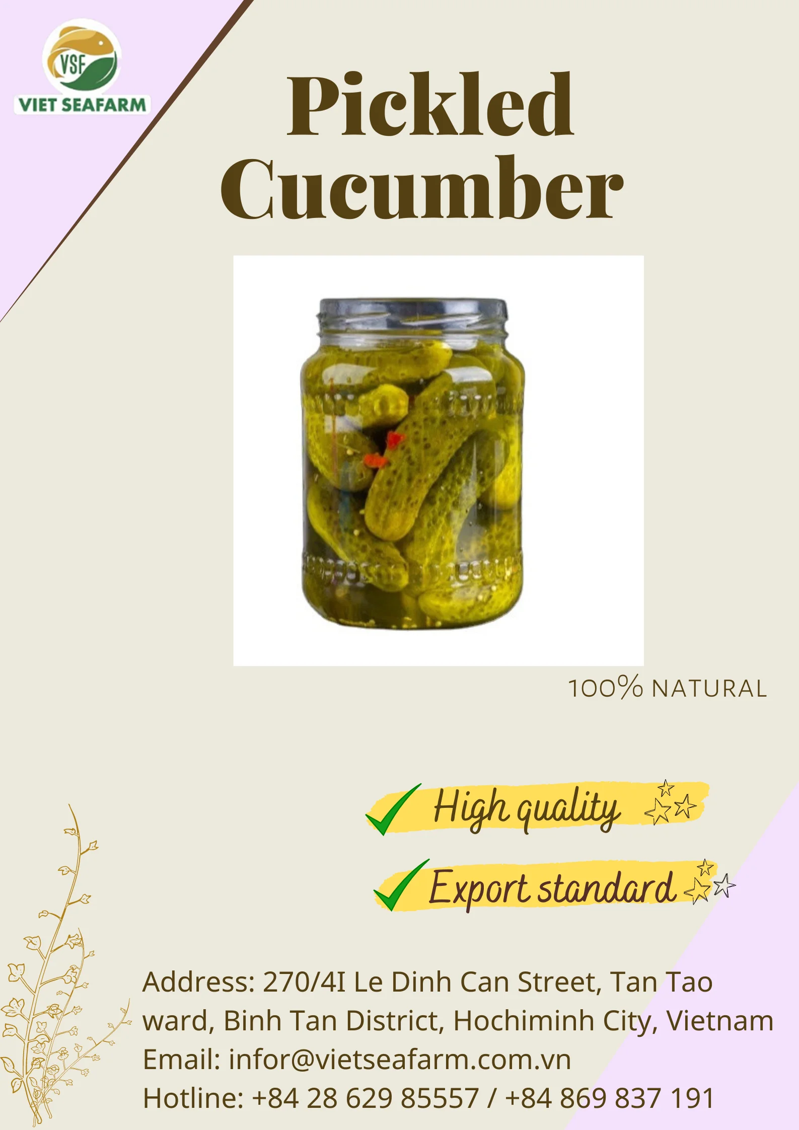 Pickled Cucumber Clean Product Agriculture Product Made In Vietnam Most
