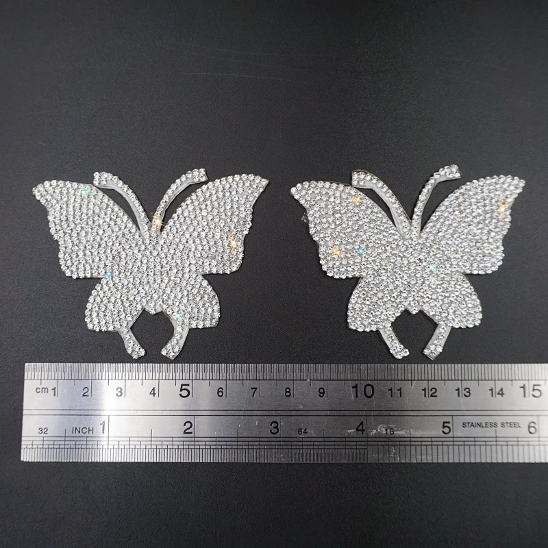 Christmas clothing decoration rhinestone applique trim butterfly glitter iron on patches embellishments for clothing