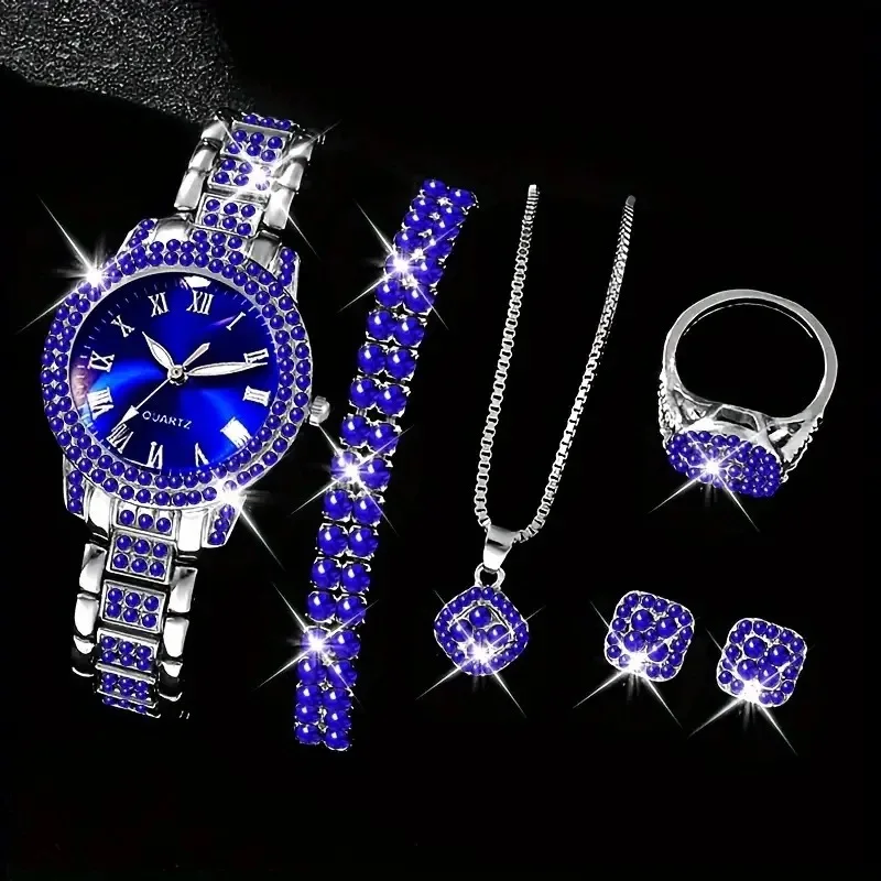 Fenyi Wholesale Fashion New Style Trend Full Diamond Luxury Exquisite Necklace Earrings Bracelet Watch Set for Women