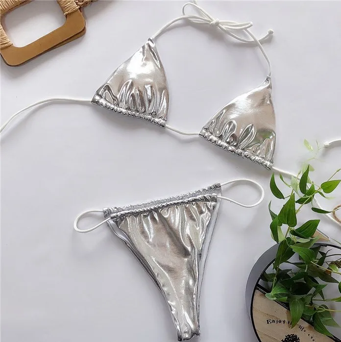 2021 Xingcheng Source Manufacture Mini Micro Golden Bikini Plus Size Swimsuit Silvery Bandage Swimwear Beachwear Women