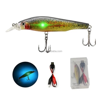 Electric Fishing Lure Vibration Swimbait Artificial Crankbait Night Fishing Bait with LED Light USB Rechargeable