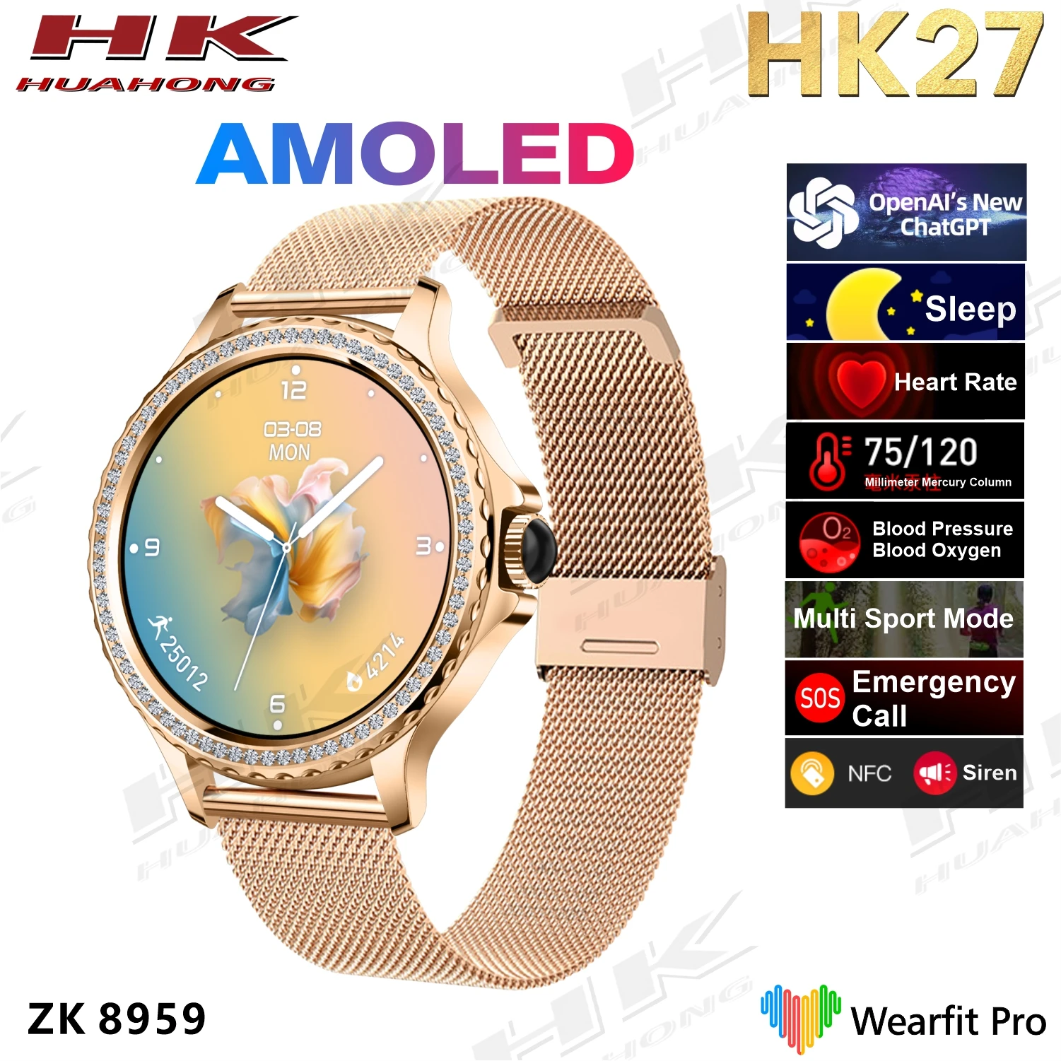 Stylish High-Tech Smart Bracelet Watch Color OLED Display Compatible Android IOS Features Heart Rate Monitoring Call Sport
