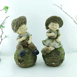 Customize Cute Kids Gift Garden Indoor Resin Decoration Light Solar Resin Figure