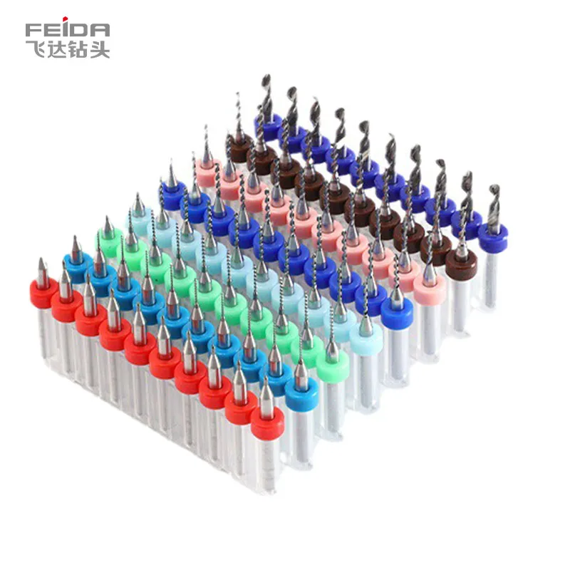 Feida 10pcs/Set 0.1-3.0mm Tungsten Steel Carbide Twist Drill Bits PCB Drilling 38mm Total Length Paint Finish ODM/OEM