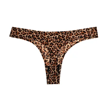 Women's Leopard Microfiber Low Rise Seamless Cut Bikini Bottom No Show Thong Pantie