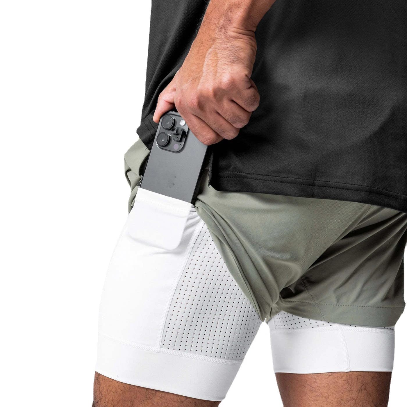 Running Breathable Men 2 in 1 Layers Sports Track Workout Gym Shorts With Pockets
