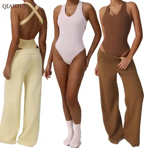 Custom Logo Gym Fitness Yoga Set Women Sexy Backless Sleeveless Jumpsuit 2 Piece Sets Breathable Slim-Fit Sportswear