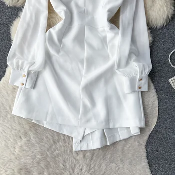 kick flare dress 100% Cotton White Long Sleeve Mini Shirt Dress - All Dress main image 1