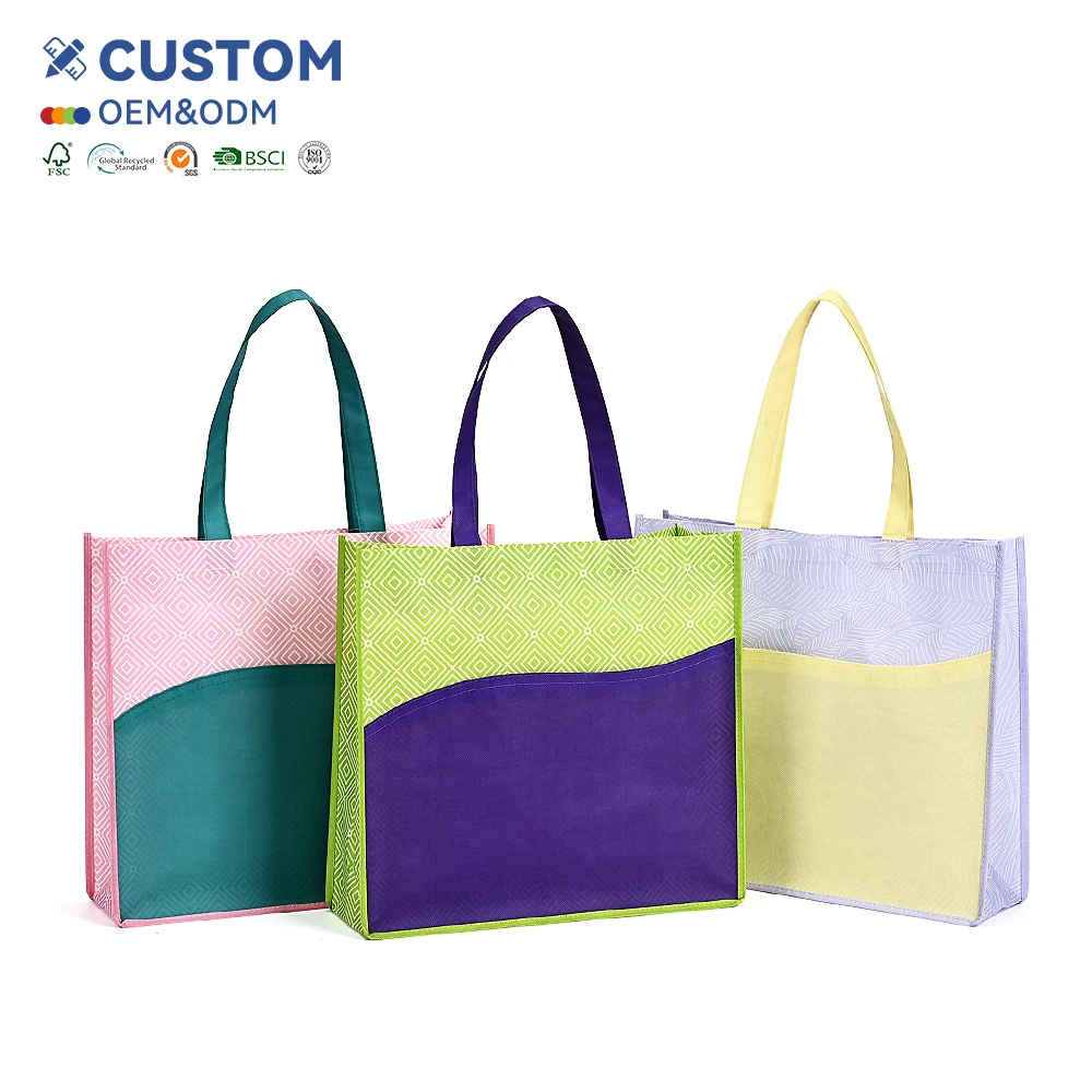Custom Eco-Friendly RPET Shopping Bag Printed with Logo Pattern and Handle Sustainable Non-Woven Design