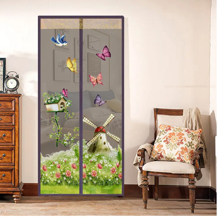 XinLan Premium Quality Magic Sliding Mesh Door Screen Auto Close Print Magnetic Screen Door Curtain