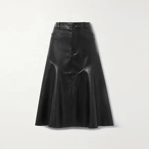 Clothing Manufacturer Custom Spring Autumn Black High Waist Elegant Casual Women Leather Skirt