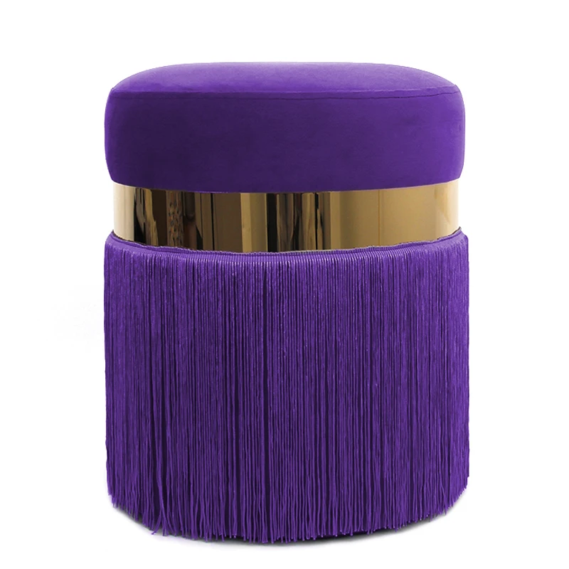 High Quality Living Room Furniture Velvet Designer Round Gold Ottomans Modern Pouf Cushion Stool with Tassels