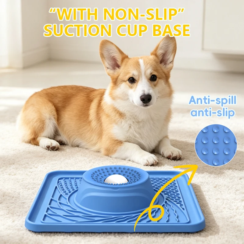 Eco-friendly Silicone Indoor Slow Feeder Licking Bowl with Rolling Ball for Cats & Dogs Slow Pet Eating Easy Clean