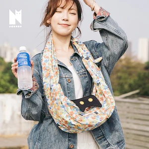 NOXXON Floral Printed Single Shoulder Bag Simple Casual Tote Grocery Bag Nylon Foldable Travel Crossbody Bag for Girls