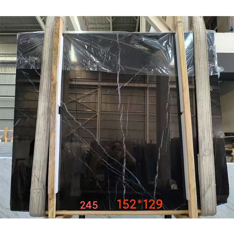 Grosir Marmer Hitam Alami Nero Marquina Marmo, Lempeng Dapur dan Kamar Mandi Modern Berkilap, Harga Terbaik untuk Lempeng Marmer Hitam
