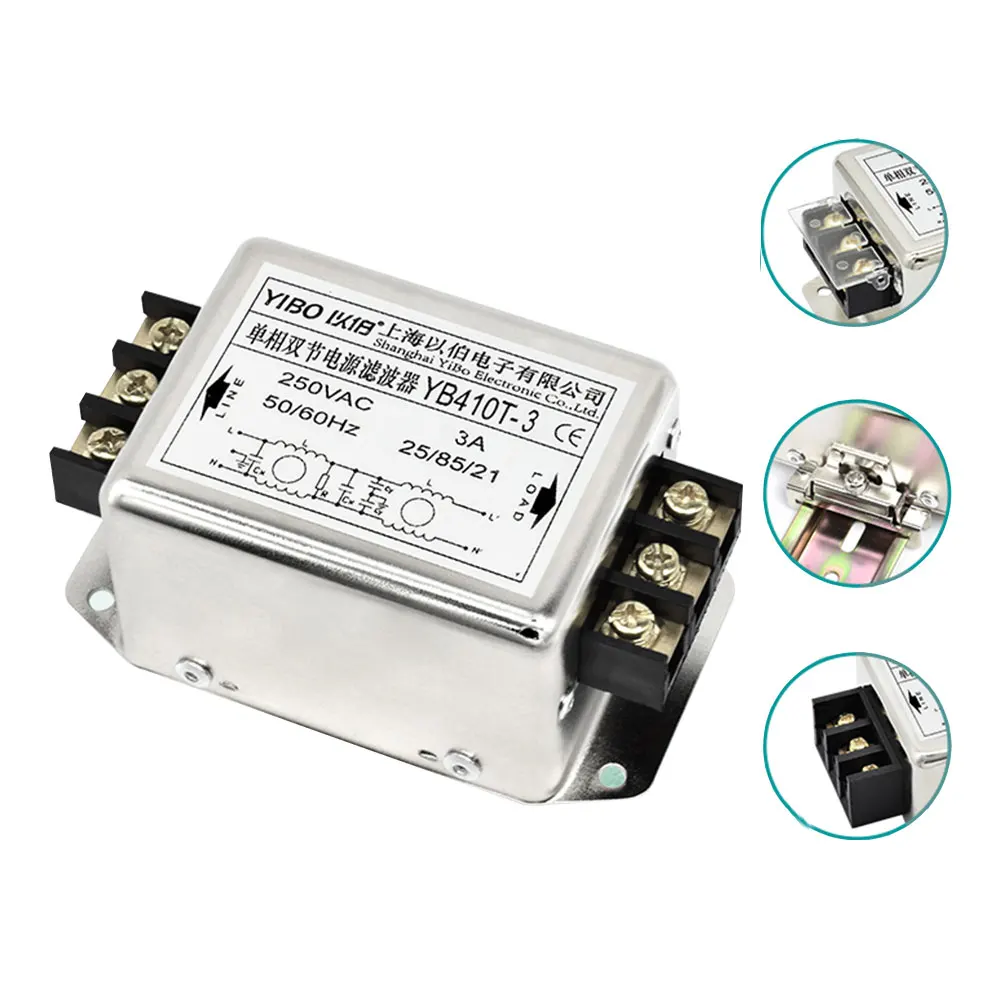 Single-Phase Dual Stage 250VAC Laboratory Equipment EMI Filter for PLC Control Cabinets