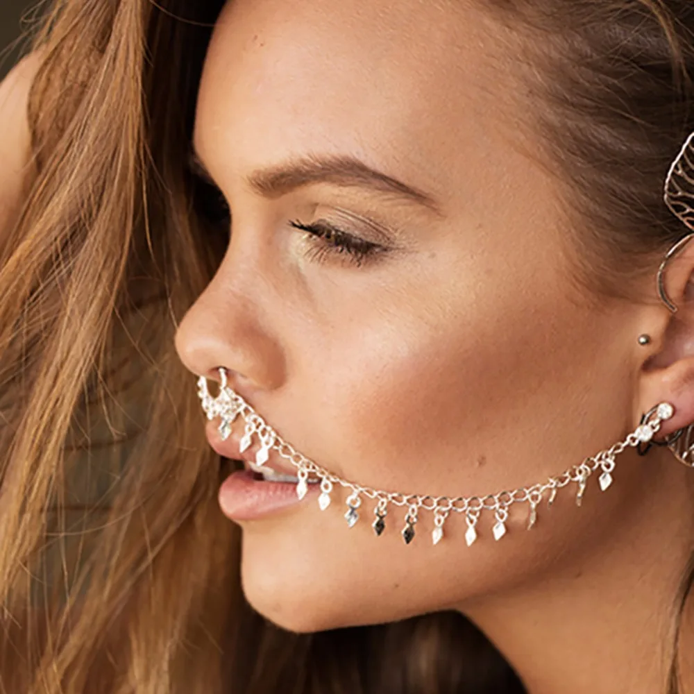XUNBEI High Quality Sexy Tassels Nose Chain Punk Charm Earring Set For Women 2020