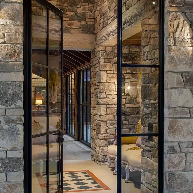 Others Modern Interior Doors for Houses Internal Patio Entry Door Decorative Tempered Glass French Doors Steel Graphic Design