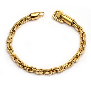 Men's Trendy Stainless Steel Chain Bracelet 6mm Gold Plated Hook Closure High Polished Link Bracelet for Gift