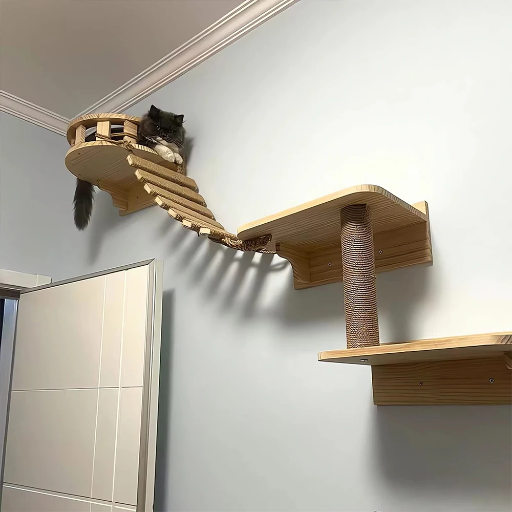 Toys Wall-mounted Activity Cat Wood Sisal Scratcher Climber Furniture ...