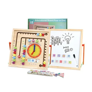 Child Puzzle Learn Training School Education Toys Wooden Toys Artboard 4 in 1 Double-Sided Teaching Drawing Board Pretend Toys