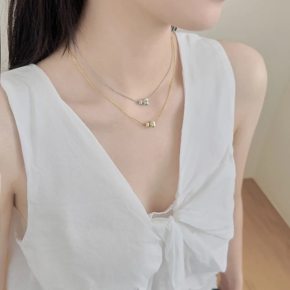 KAKODIY Fashion Simple Design Hypoallergenic 925 Sterling Silver Frosted Surface Double Circle Beads Daily Wear Pendant Necklace detail 2
