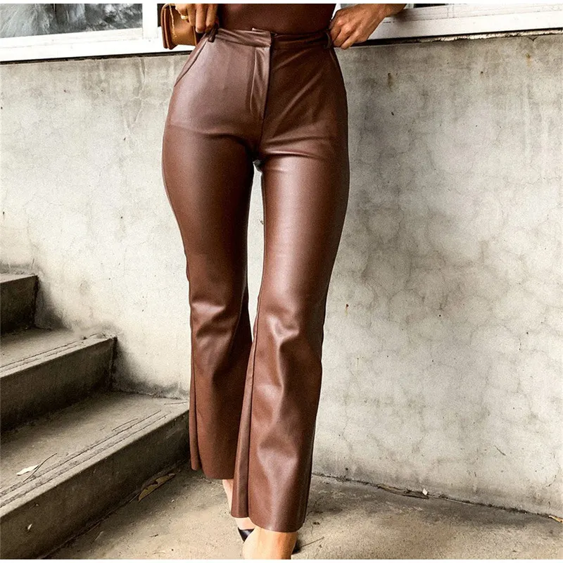 Women High Waist Solid Pockets Flare 