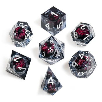 7Pcs Black & Silver Longan Dice Resin Polyhedral Dice For DND Role Games Playing Collection Set