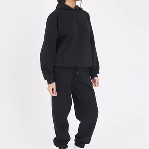 Custom 2-Piece Heavyweight Oversize Women Jogging Set High Quality Embroidery Sport Top and Pant with Hoodies