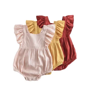 Wholesale New Baby Clothes Toddler Rompers Knitted Ruffled Plain Rompers for Spring ODM Supply