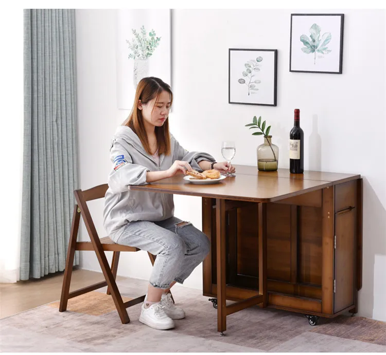Bamboo Dining Table Foldable Expanding Square and Folding Furniture Room  Dining Table Set