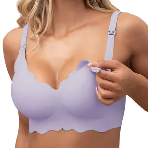 Wholesale Factory Seamless Maternity Nursing Breastfeeding Bra Wireless Bra for Women Push up Padded Sleep Scalloped Bras