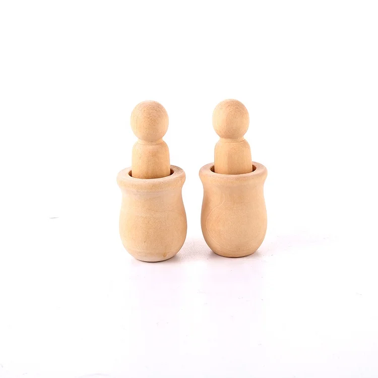 High Quality Factory Sale Unfinished Nesting Dolls Unpainted Pine Wooden Mini Peg Doll