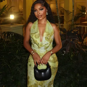 European American Cross-border Fresh Women's Fashion Summer Sexy Mermaid Dress Deep V-Neck Halter Printed Slim Fit