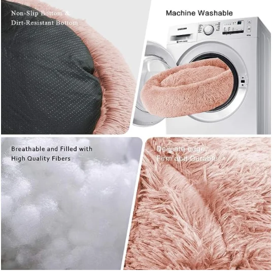 Ls Dog Donut Bed Cuddler Washable Round Pet Bed For Cats And Dogs Comforting Antianxiety Plush
