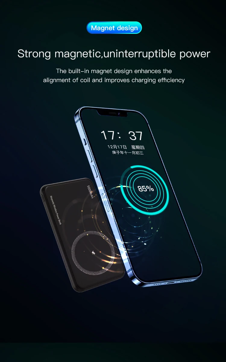 Innisfox Portable Credit Card Qi Pd 18w 15w Powerbank 5000mAh Magnetic Wireless Power Bank 18w for iPhone 12 PB45.jpg
