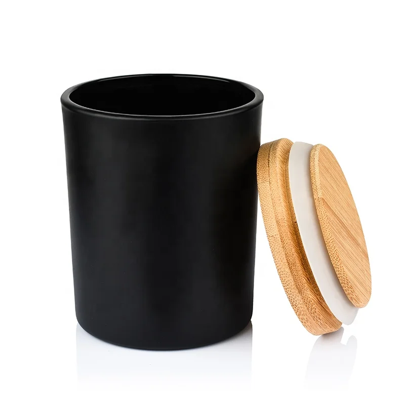 100ml 150ml 220ml 320ml Wide Mouth frosted black Round candle cup Glass Jar With cork bamboo lid