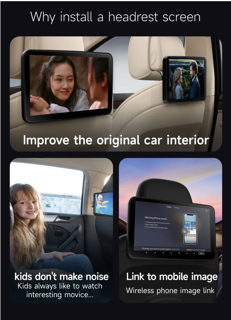 9 10 11.6" Mirror Link Headrest Monitor Display Ips Mp5 Multifunction