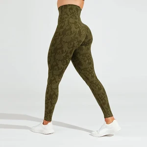 Customized High Quality Tummy Control Washed Elastic Waist Yoga Leggings Camouflage Print Sport Fitness Leggings for Women