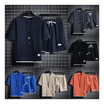 2023 New Style Wholesale Men's Sportswear Stylish Vintage Short Sleeve 5xlt Tall And Big Mens Clothing Set