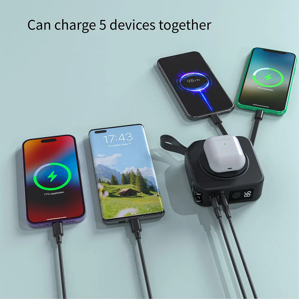 product 5 1 universal travel charger led display magnetic portable wireless fast charging 20w high capacity power bank support color-10