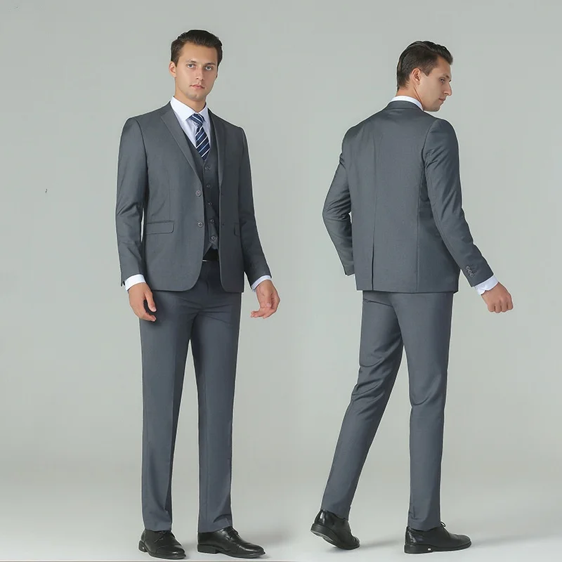 Jinteng Men's Slim Fit Three-Piece Lawyer Uniform Korean Style Suit Including Jacket Vest Shirt Trousers for Office Bank Use