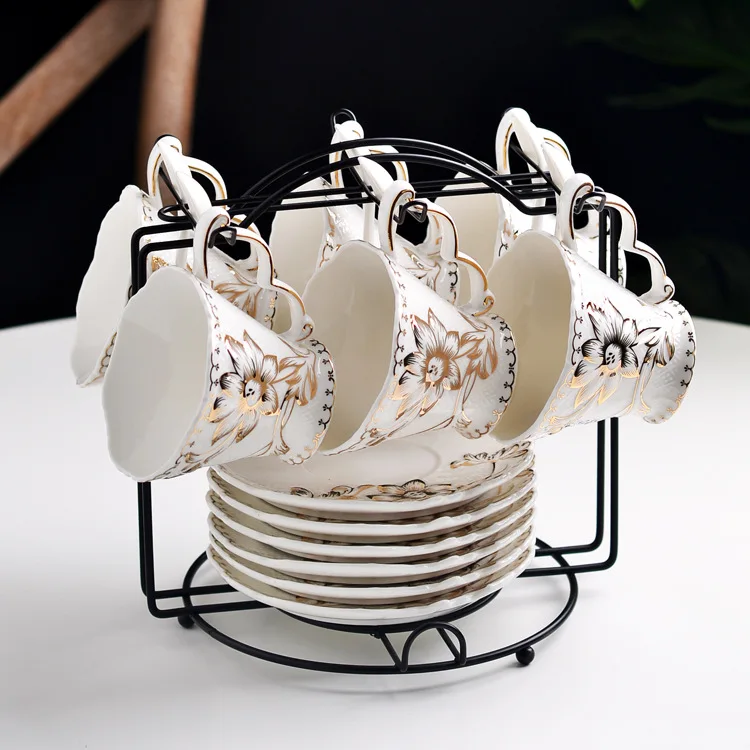 Первоклассный аутентичный Европейский послеобеденный чай Ретро Повседневная керамическая простая кофейная чашка костяная китайская блюдце набор с логотипом на