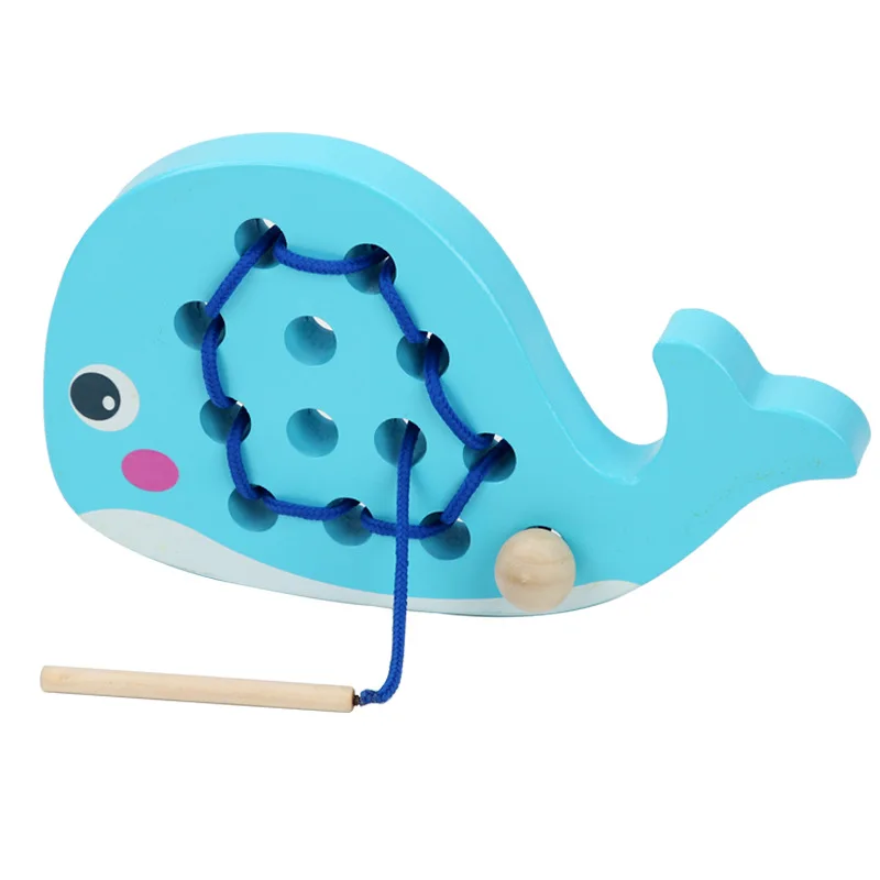 Educational and Learning Montessori Activity for Baby and Kids 1 Turtle and 1 Whale with Cotton Bag Car and Plane Puzzle Travel Games Lacing Toy for Toddlers: 3 Sea Wooden Threading Toy 1 Starfish 