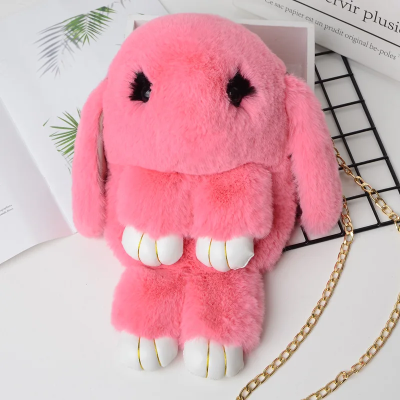 Cute Animal Rabbit Plush Handbag Kawaii Faux Rabbit Fur Bunny Purse For ...