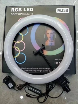 15 Inch MJ38 RGB Circle Photography Lighting Led RGB Ring Light with Phone Tripod Stand for Selfile Live detail image