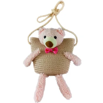 2024 New Summer Children's Straw Bag Mini Space Bear Crossbody Small ...