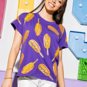 LYG Wholesale Custom New Design Hot Dog Sequin Embroidery Tee Shirt Crewneck Cotton Fashion T-shirt
