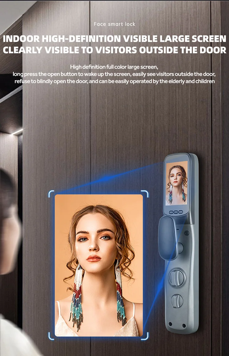 Laiu Smart Tuya Wifi Door Lock 3d Face Recognition 4.0inch Color