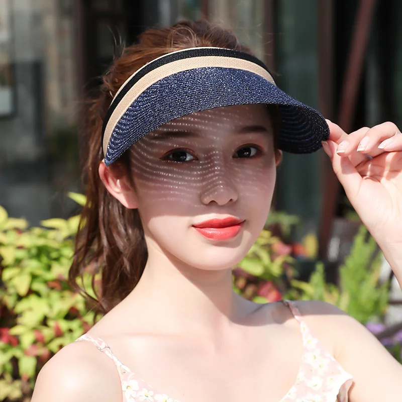 Zg Summer Sun Protection Anti Uv Empty Top Straw Women Sport Wide Brim